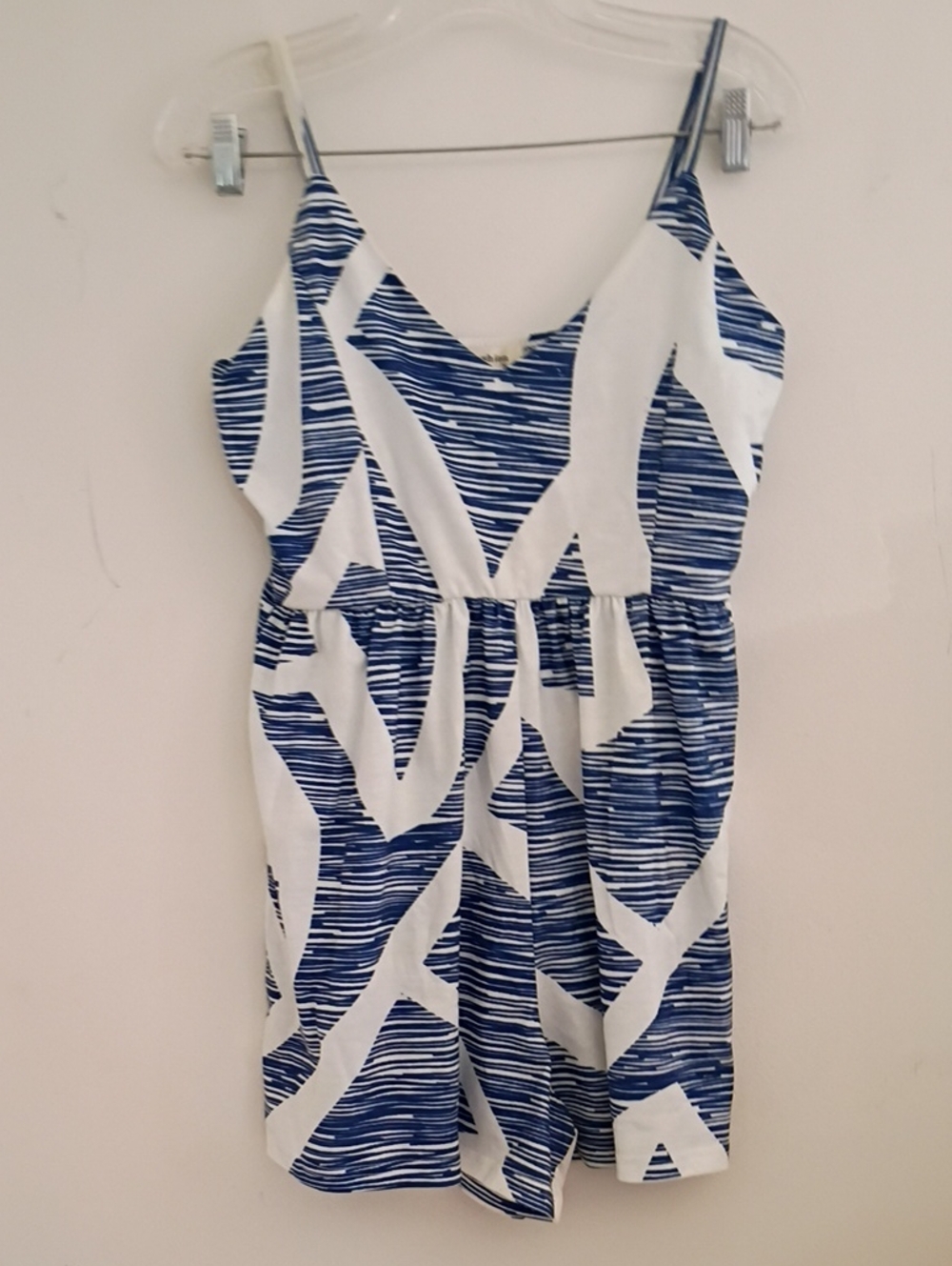 Blue & White Striped V-Neck Romper with Spaghetti Straps